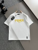 Fendi Store
 Clothing T-Shirt Black White Embroidery Cotton Fashion Short Sleeve