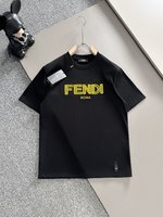 Fendi Clothing T-Shirt Black White Embroidery Cotton Fashion Short Sleeve
