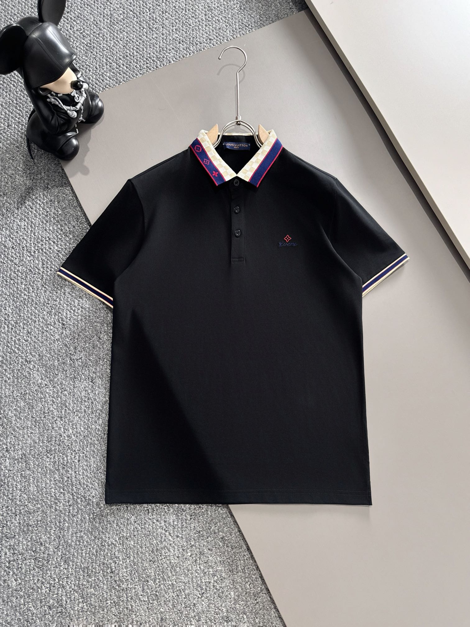 Louis Vuitton Clothing Polo T-Shirt Black White Embroidery Spring/Summer Collection Fashion