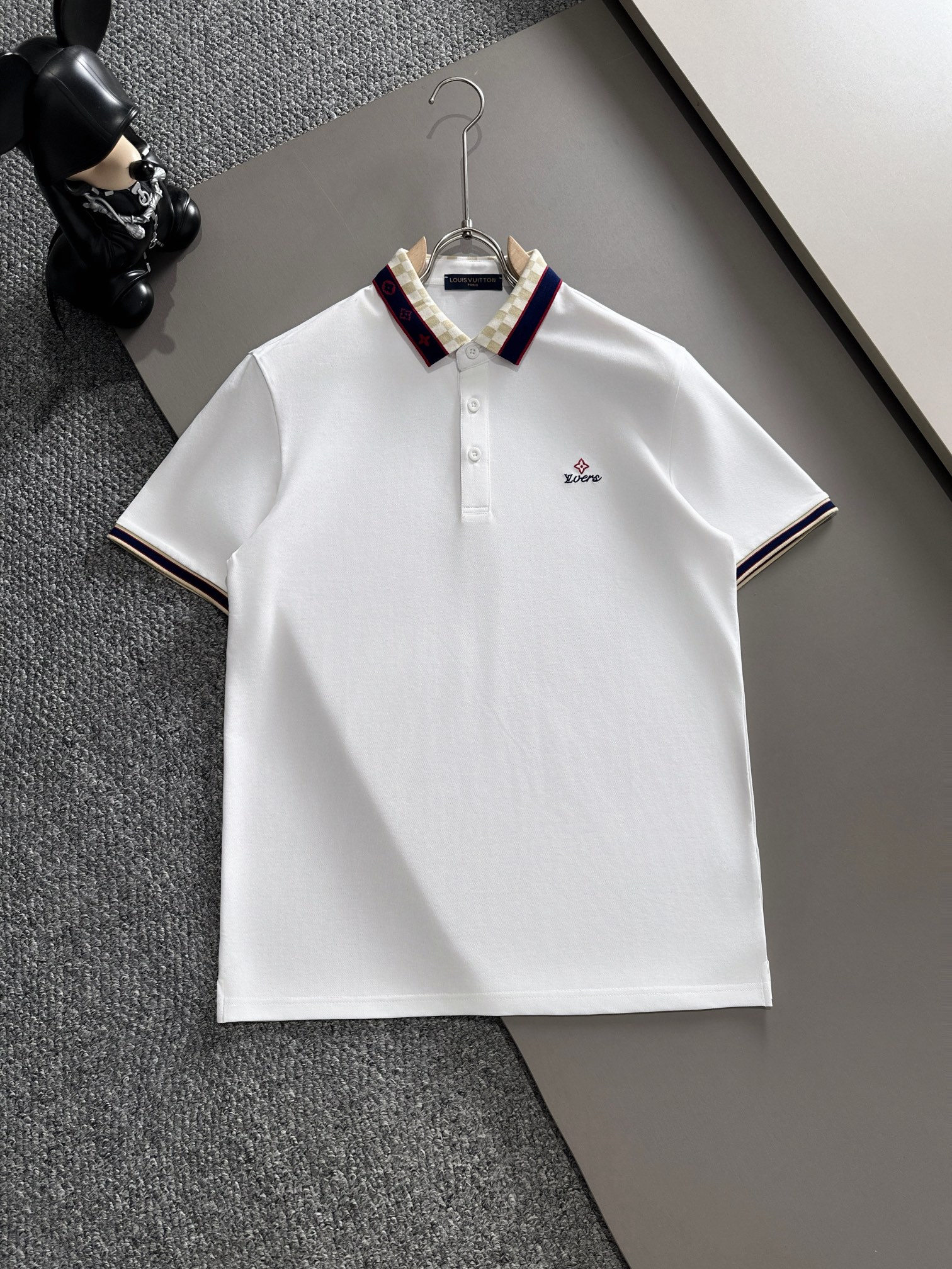 Louis Vuitton Clothing Polo T-Shirt Black White Embroidery Spring/Summer Collection Fashion