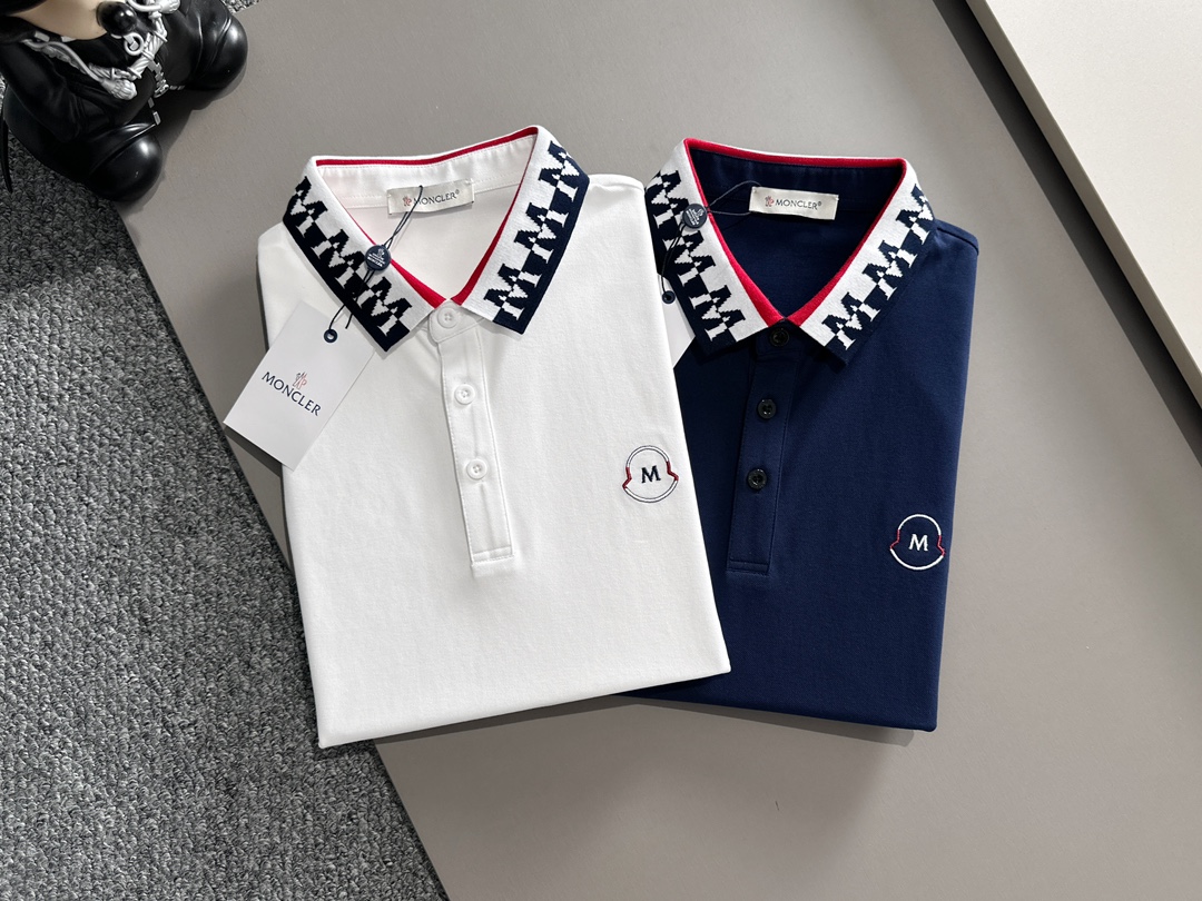 P蒙口25SS新款春夏短袖翻领T恤Polo，最高版本客供定制高端朱地面料简单时尚款，螺纹拼色螺纹配色超级