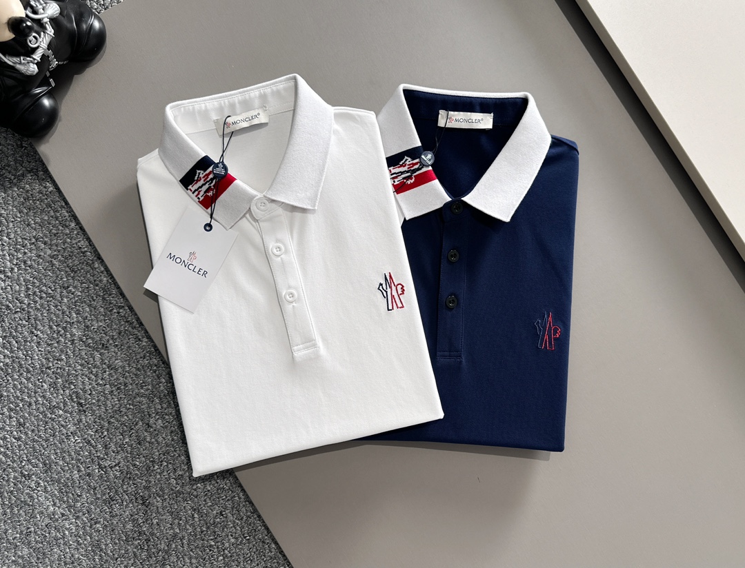 P蒙口25SS新款春夏短袖翻领T恤Polo，最高版本客供定制高端朱地面料简单时尚款，螺纹拼色螺纹配色超级