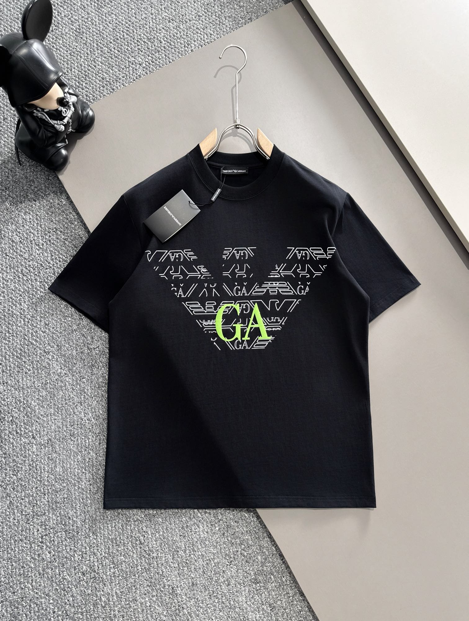 Armani Kleidung T-Shirt Beste Knockoff
 Schwarz Weiß Drucken Baumwolle Fashion Kurzarm