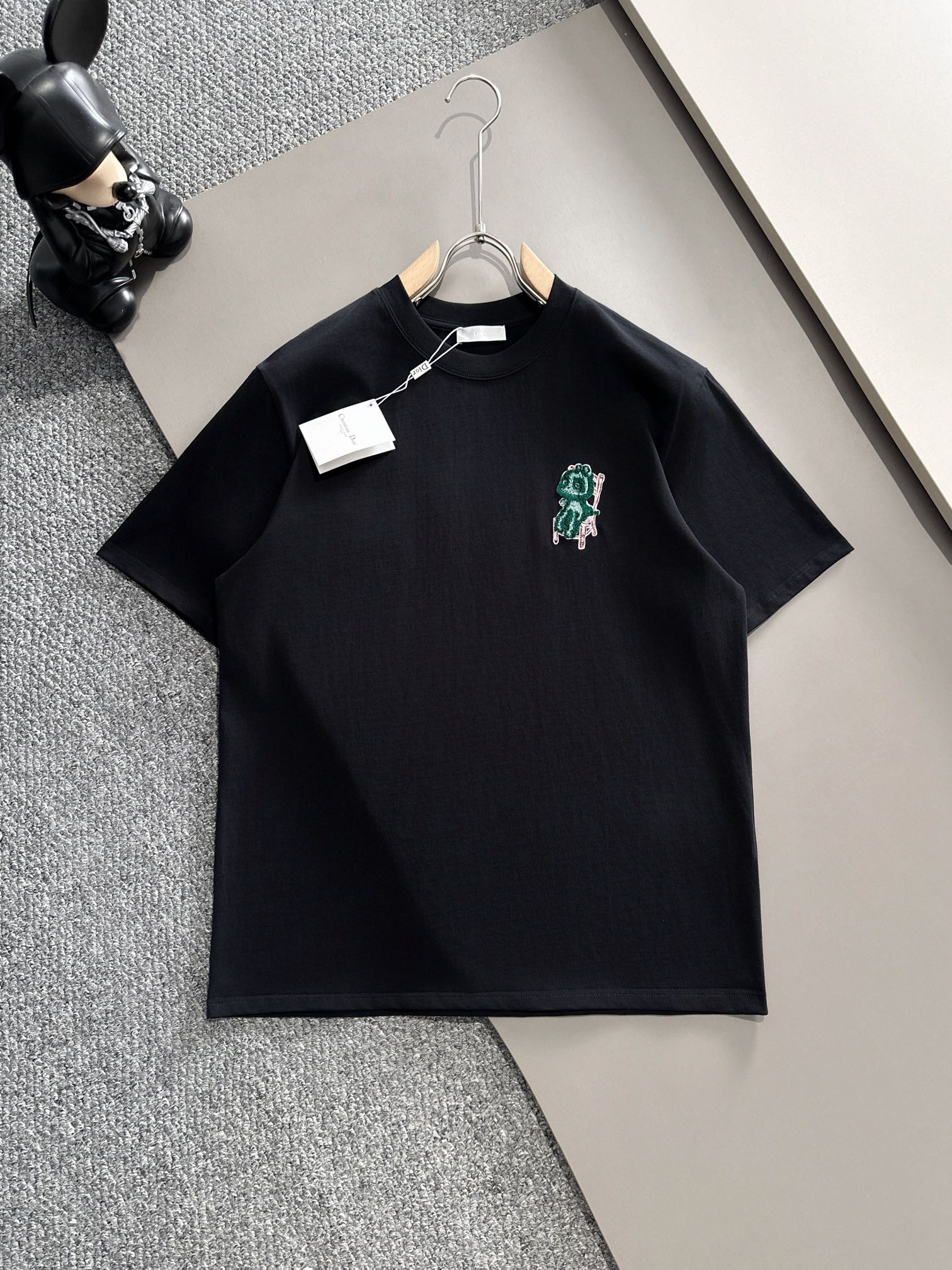 Dior Kleidung T-Shirt Knockoff höchste Qualität
 Schwarz Weiß Stickerei Baumwolle Fashion Kurzarm