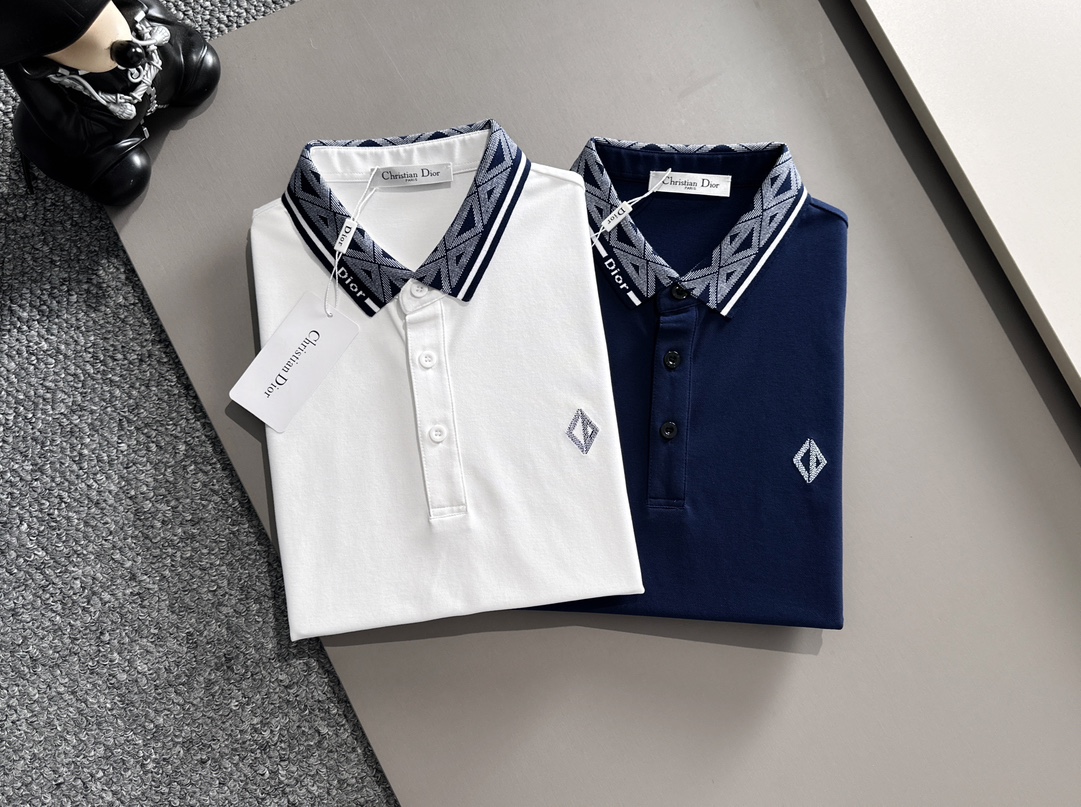 P迪奥245SS新款春夏短袖翻领T恤Polo，最高版本客供定制高端朱地面料简单时尚款，拼色螺纹超级好看！