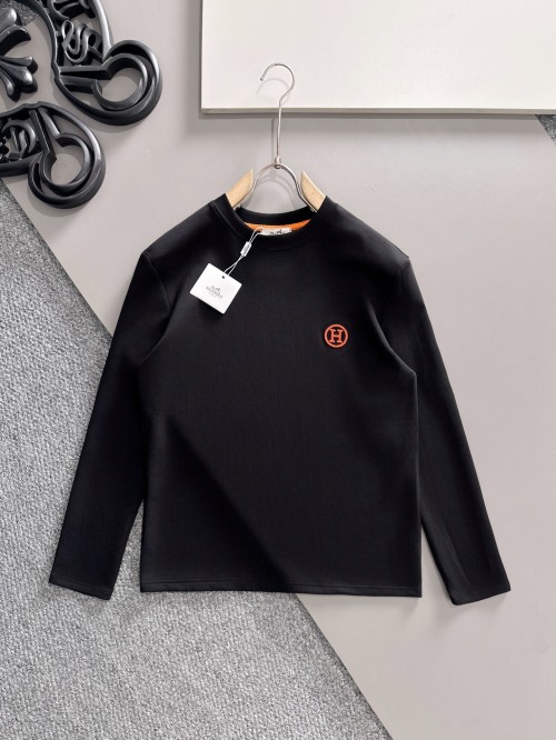 Hermès Men's Black Long Sleeve T-Shirt with Logo Detail - Casual & Stylish 1 Hermès Men's Black Long Sleeve T-Shirt with Logo Detail - Casual & Stylish