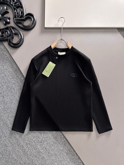 Gucci Men's Black Long Sleeve T-Shirt with Subtle Logo Embroidery 12 Gucci Men's Black Long Sleeve T-Shirt with Subtle Logo Embroidery