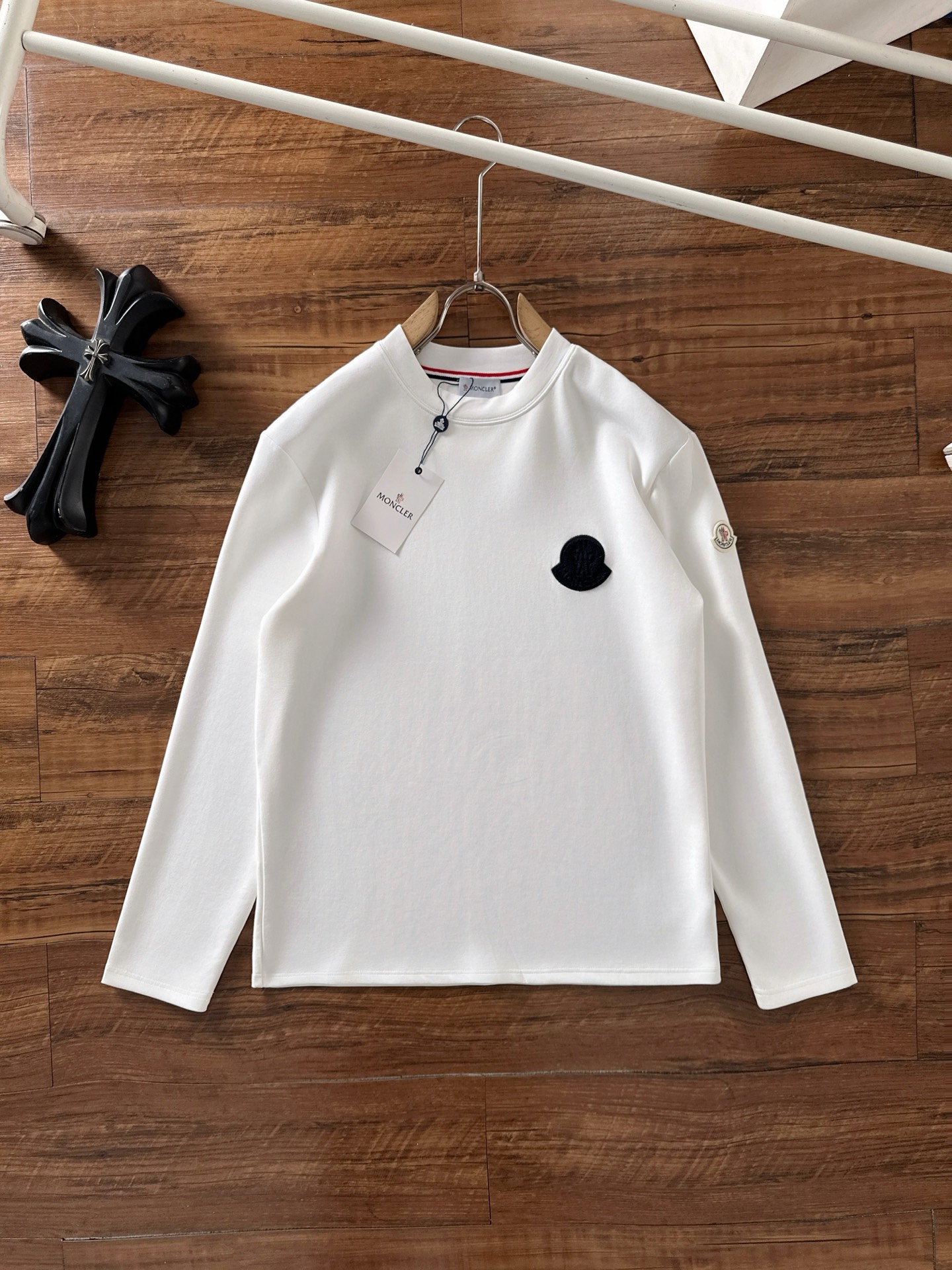 MONCLER Men's White Long Sleeve T-Shirt, Casual Style, Cotton Fabric