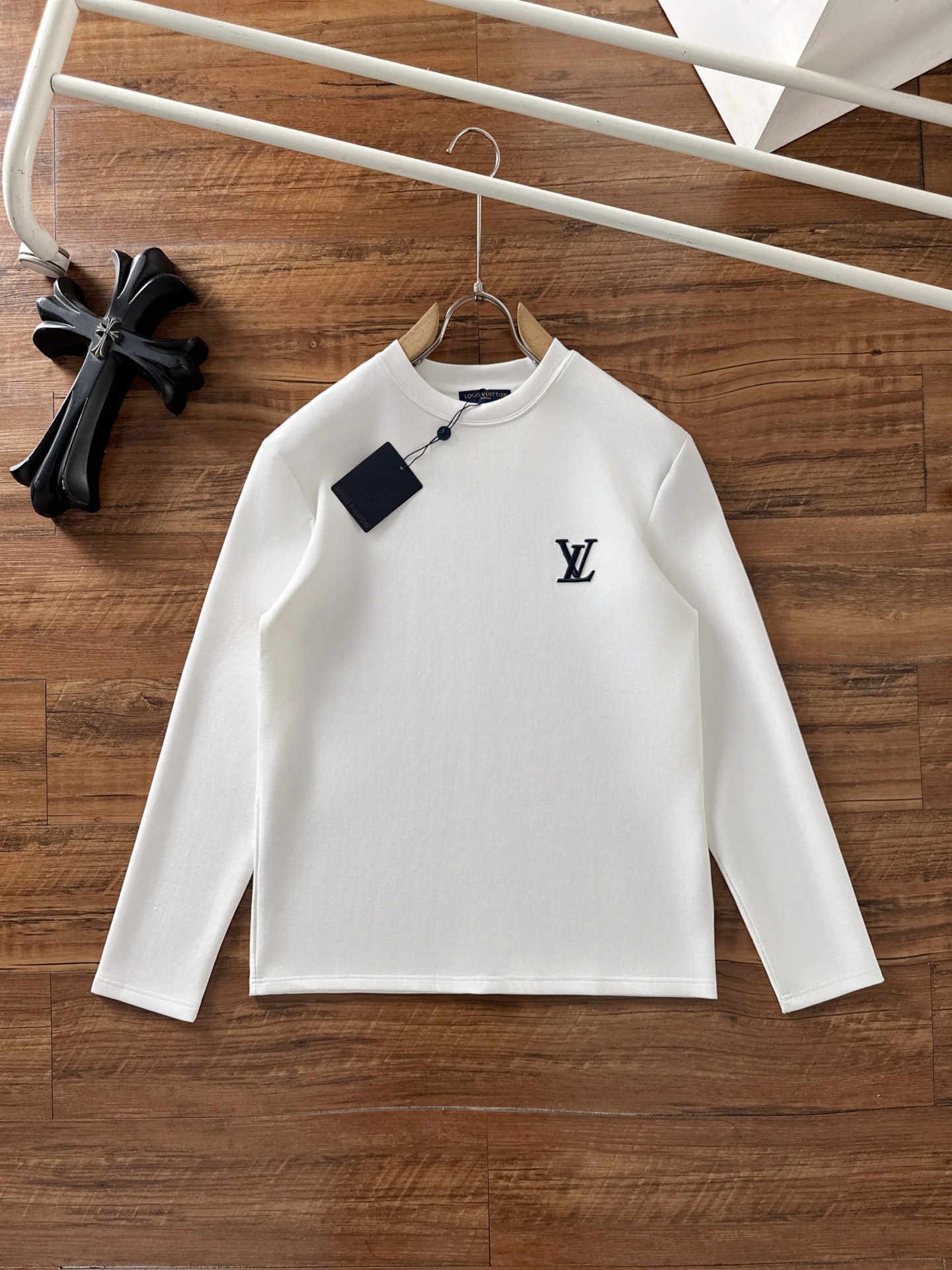 Louis Vuitton Men's White Long Sleeve T-Shirt with Logo, Casual and Stylish