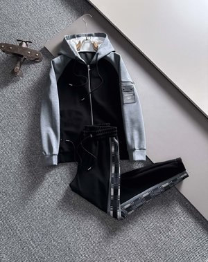Burberry Clothing Two Piece Outfits & Matching Sets Fashion Replica Black Grey Splicing Hooded Top