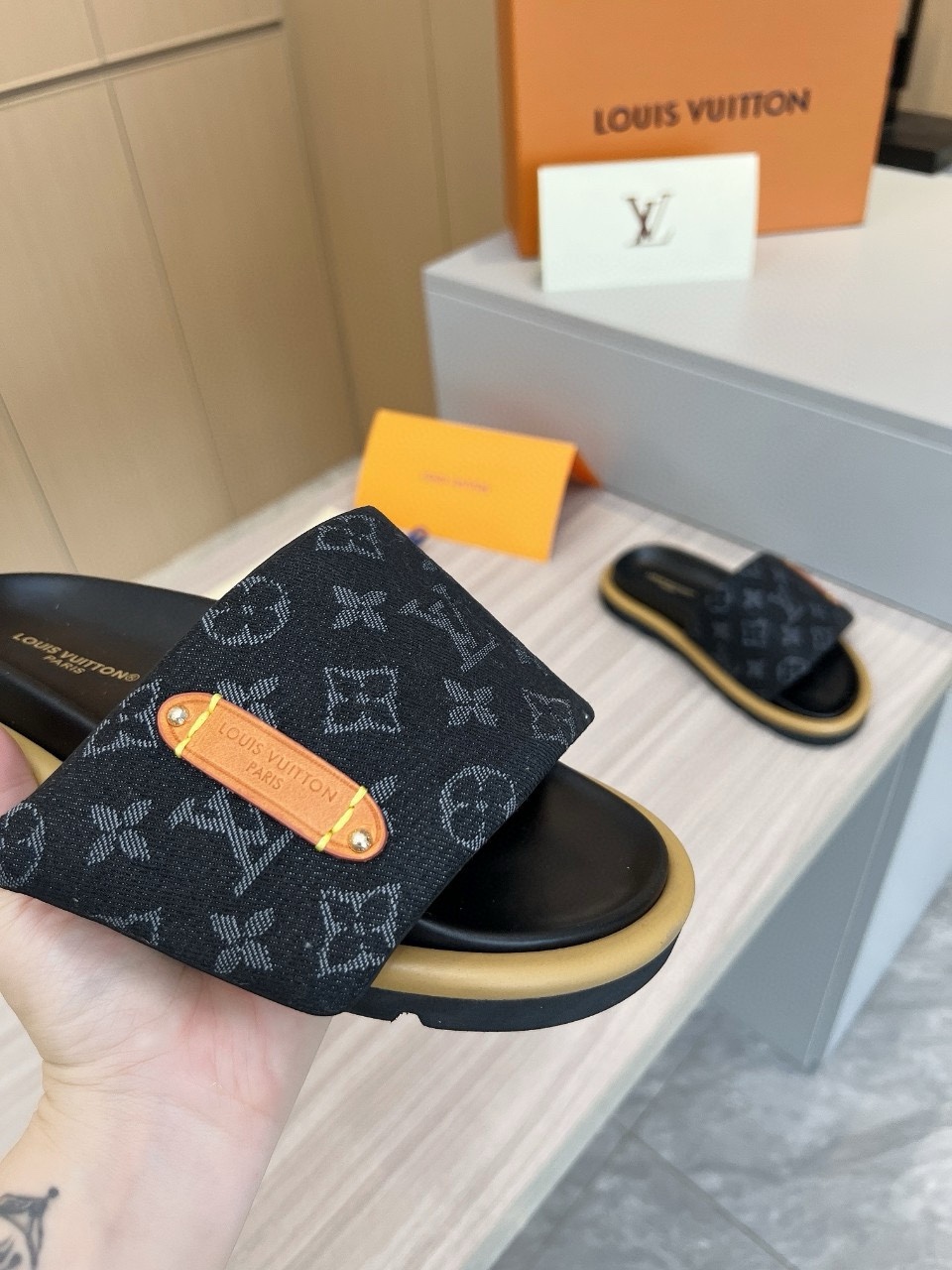 Louis Vuitton Monogram 5D Print Thick Sole Couple Slides - Unisex Style 2 i1711356953 5358 1