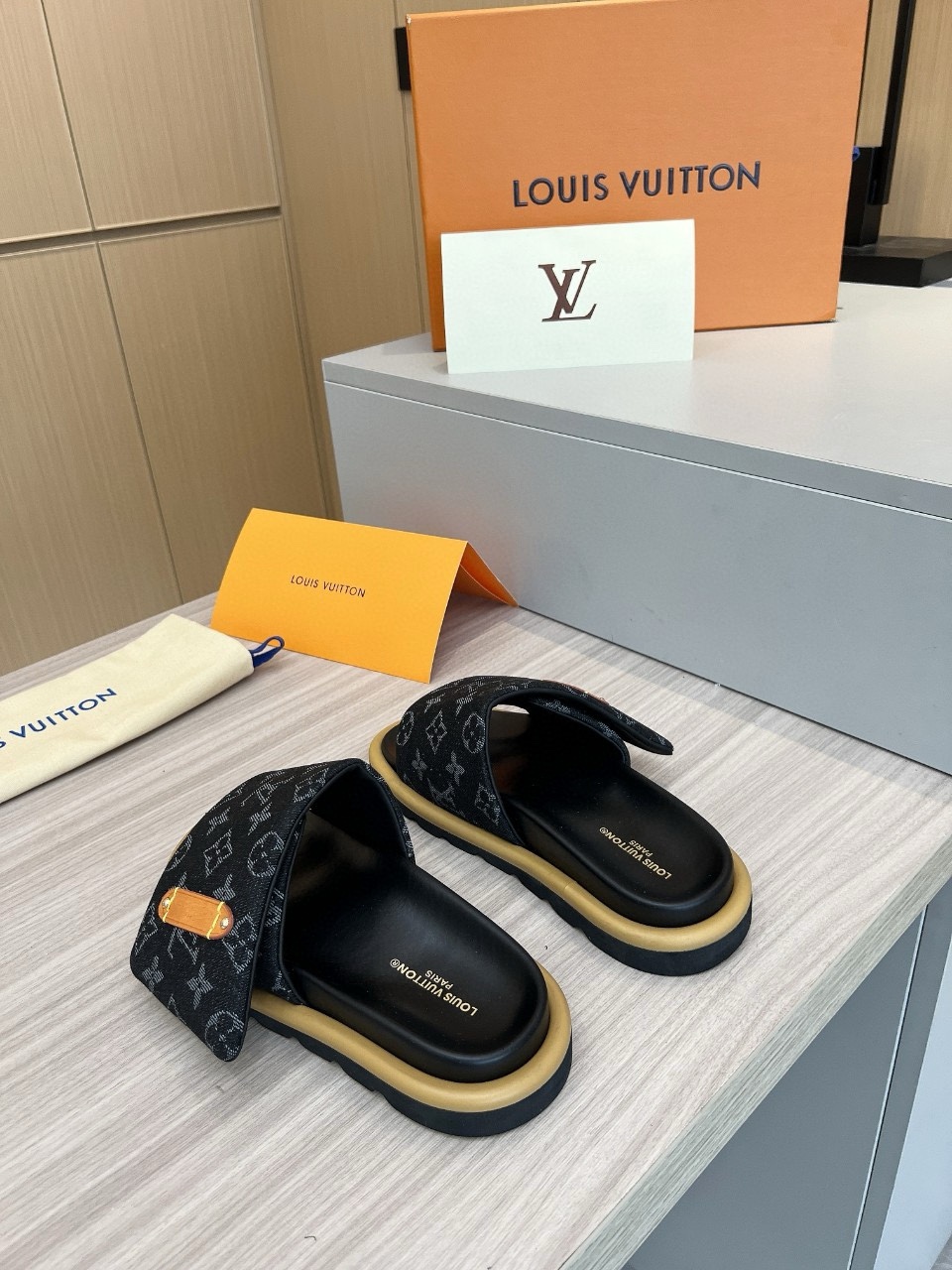 Louis Vuitton Monogram 5D Print Thick Sole Couple Slides - Unisex Style 8 i1711356957 7527 0