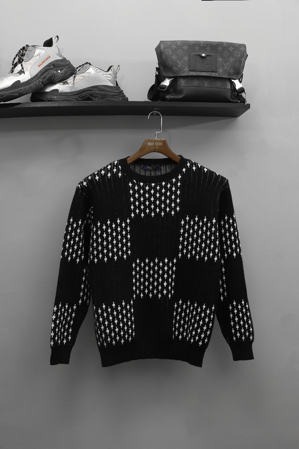 Louis Vuitton Men's Black & White Jacquard Knit Sweater - Modern Style 2 a1724713318546 5512