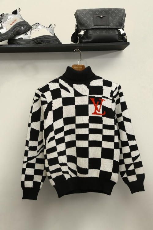 Louis Vuitton Black & White Checkered Knit Turtleneck Sweater Unisex 1 Louis Vuitton Black & White Checkered Knit Turtleneck Sweater Unisex