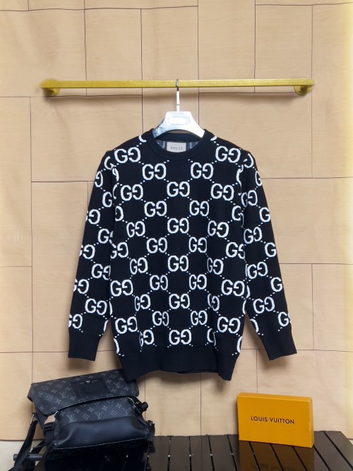 Gucci Logo Print Crew Neck Sweater Soft Wool Blend Unisex Design 1 Gucci Logo Print Crew Neck Sweater Soft Wool Blend Unisex Design