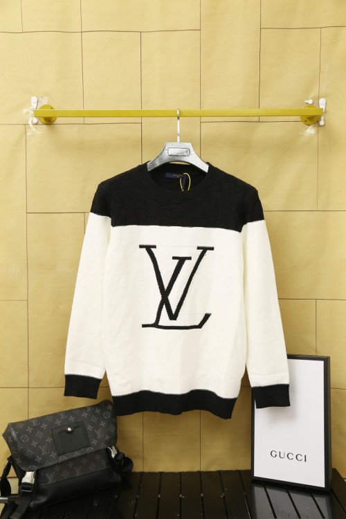 Louis Vuitton Big Logo Crew Neck Sweater Black White Wool Knitwear