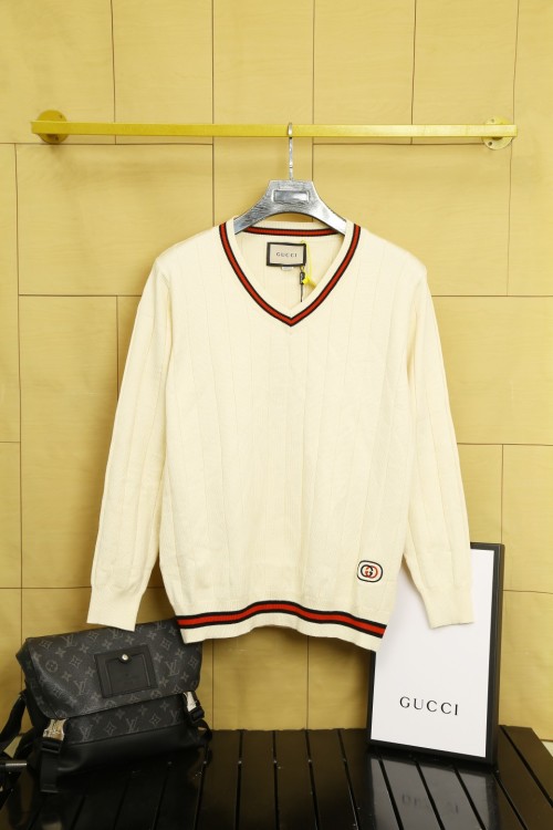 Gucci Ribbed V-Neck Knitwear Sweater with Embroidered Logo, Soft and Comfortable 1 Gucci Ribbed V-Neck Knitwear Sweater with Embroidered Logo, Soft and Comfortable