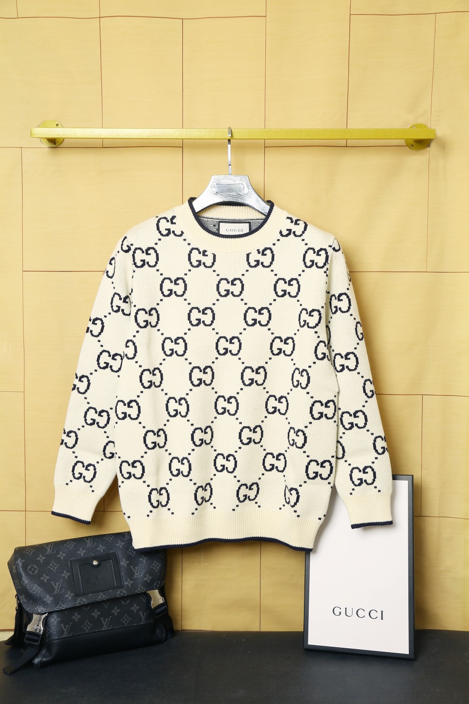 Gucci Wool Jacquard Sweater Diamond Pattern Interlocking Unisex Sweater