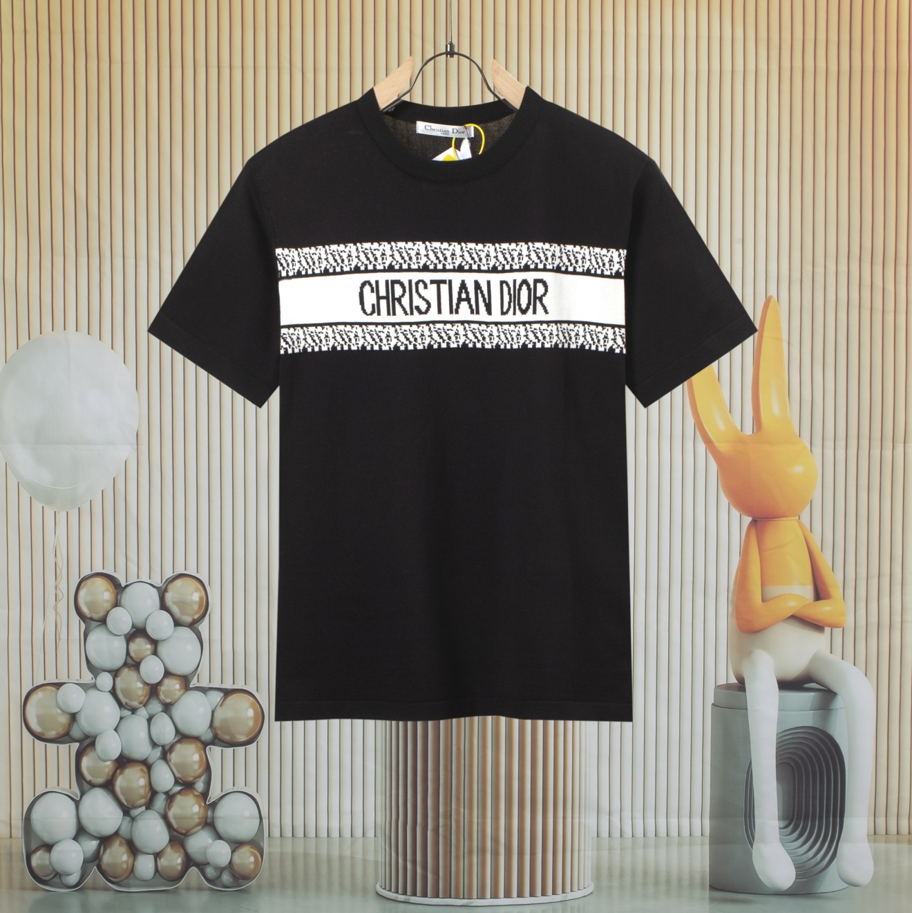 DIOR Classic Logo Striped Jacquard Knit Short Sleeve T-Shirt - Unisex 2 a1742260424072 5880