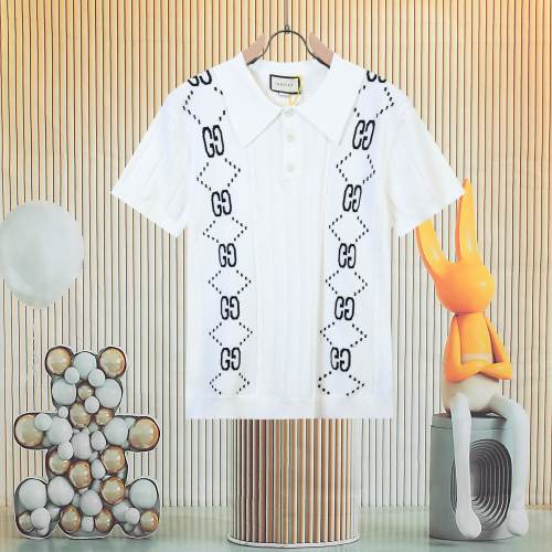 Gucci Women's Ivory White Knit Polo Shirt with Double G Jacquard Pattern 1 Gucci Women’s Ivory White Knit Polo Shirt with Double G Jacquard Pattern