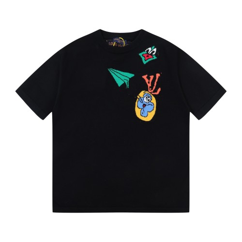Louis Vuitton Men's Black Paper Plane Jacquard Knit Short Sleeve T-Shirt 1 Louis Vuitton Men's Black Paper Plane Jacquard Knit Short Sleeve T-Shirt