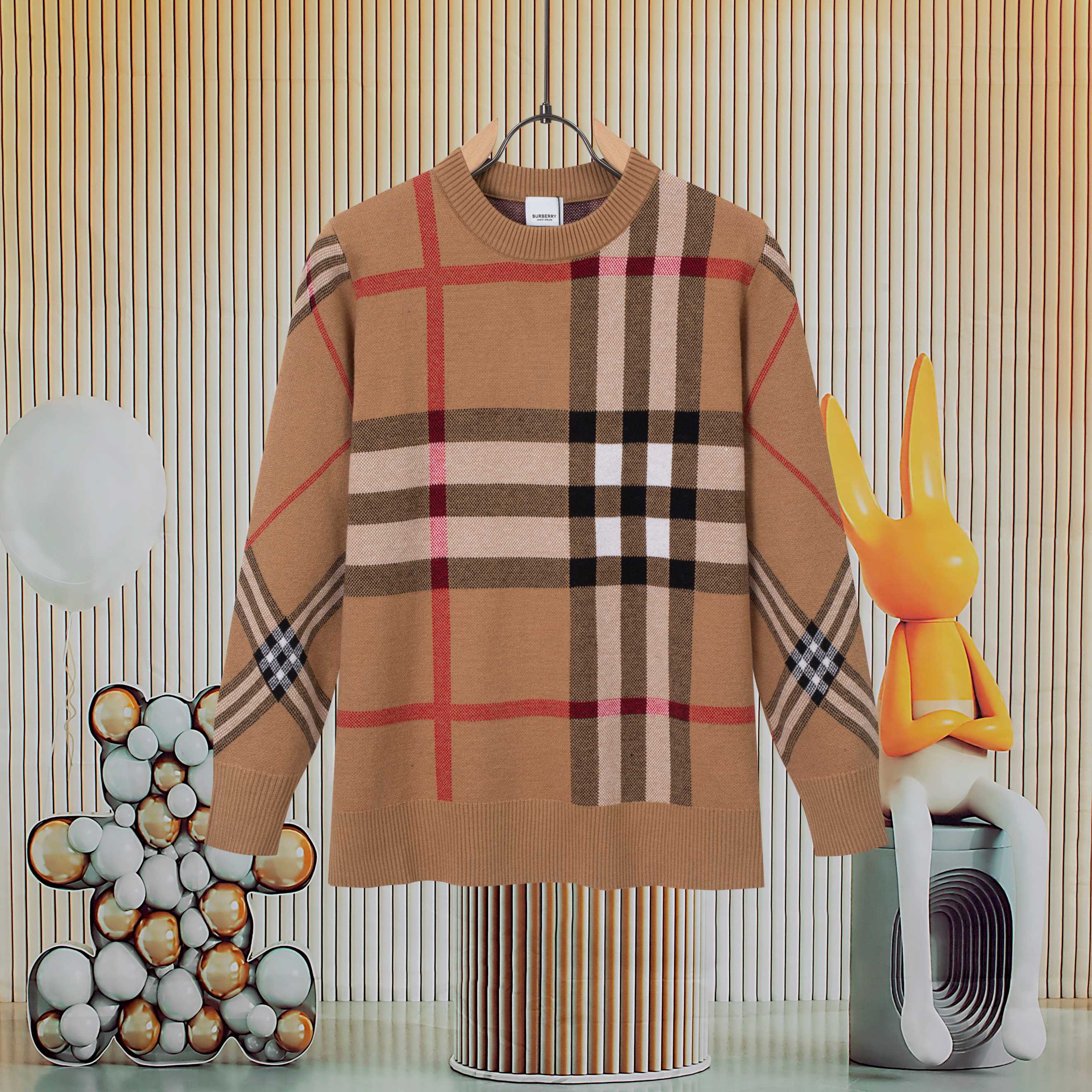 Sudadera BURBERRY Colorblock a cuadros con cuello redondo para hombre y mujer. Pareja estilo liso. Todos los suéteres d…