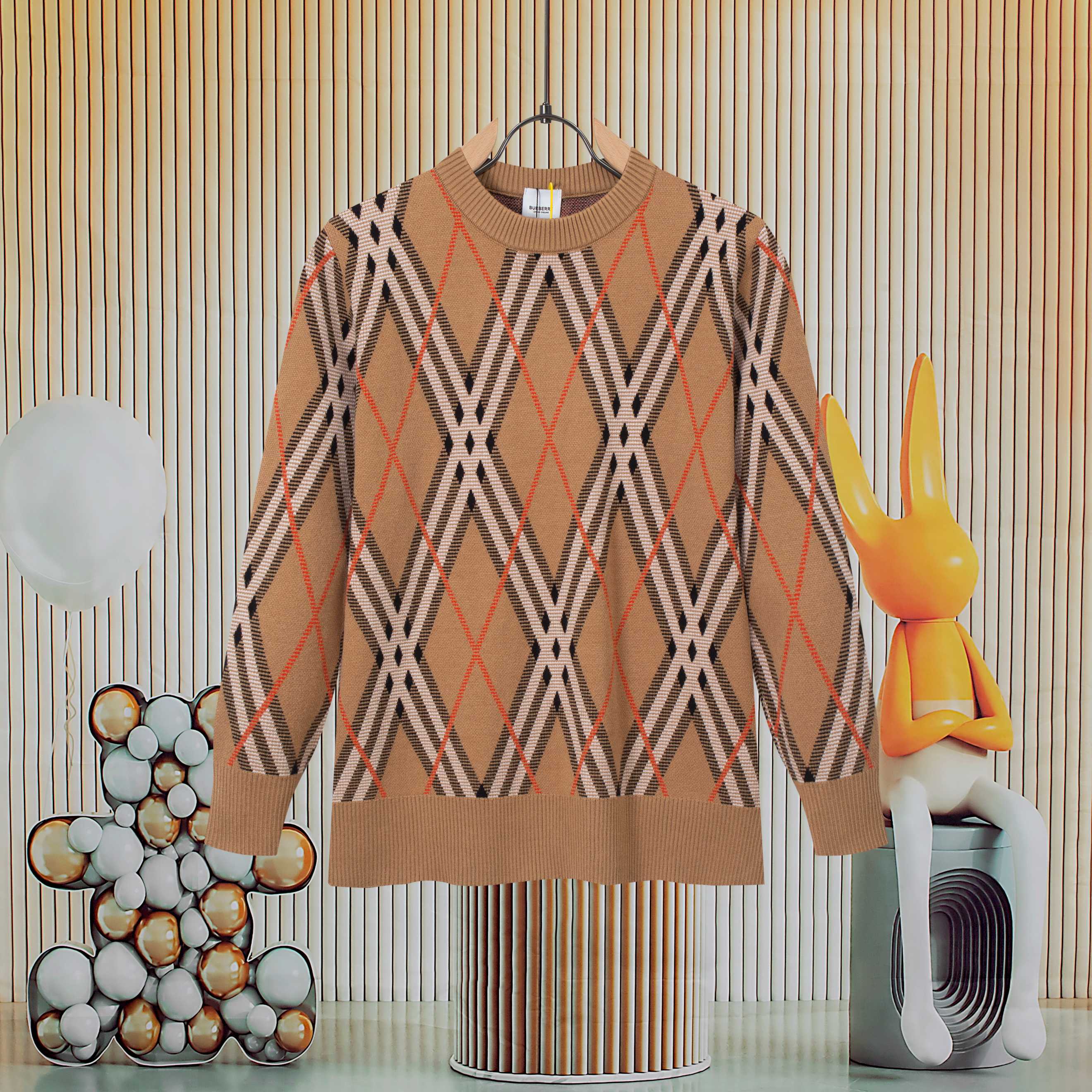 Sudadera con cuello redondo a cuadros diagonales con bloques de color BURBERRY, el mismo estilo para hombres y mujeres,…