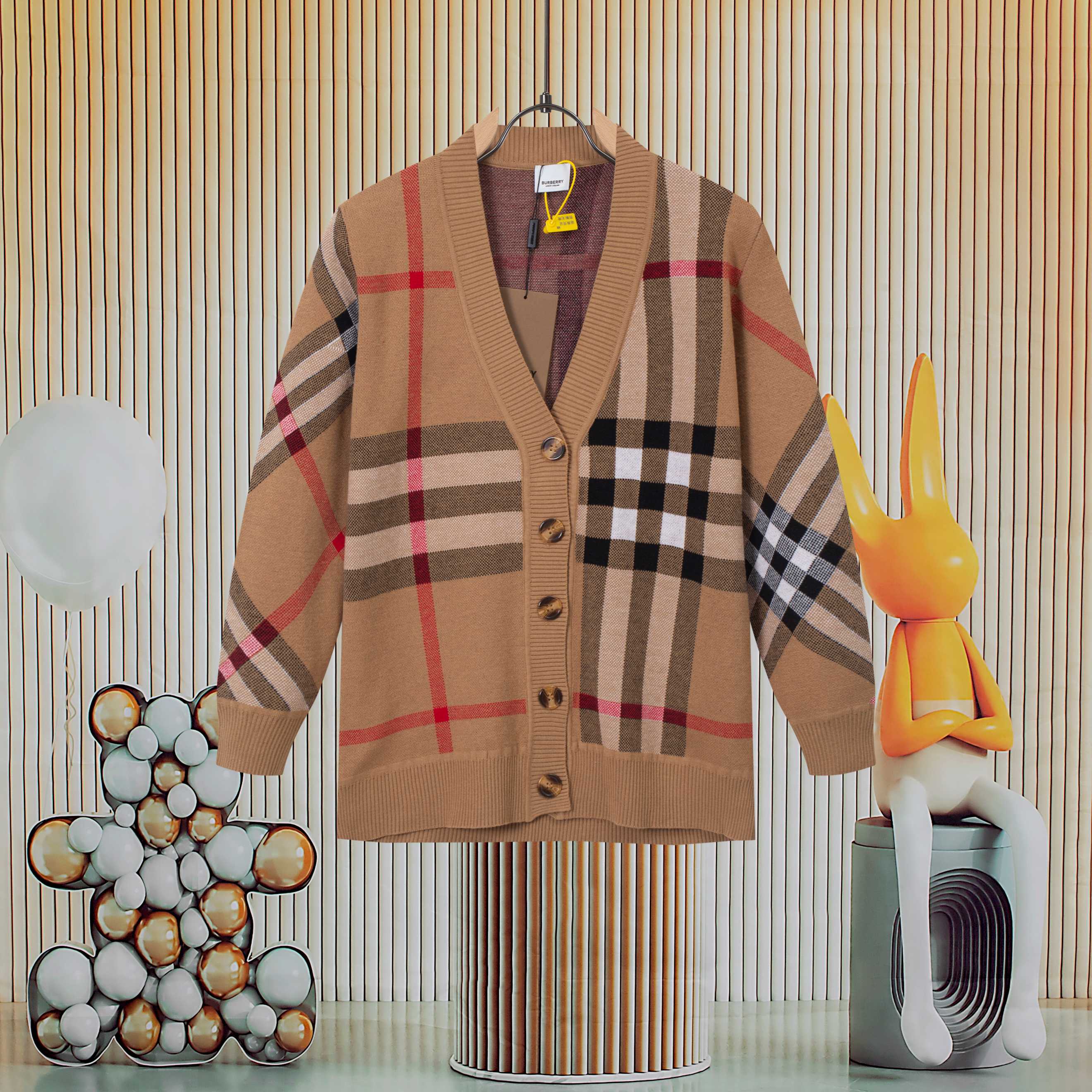 Chaqueta tipo cárdigan a cuadros BURBERRY Colorblock, mismo estilo para hombres y mujeres, estilo liso para parejas, to…