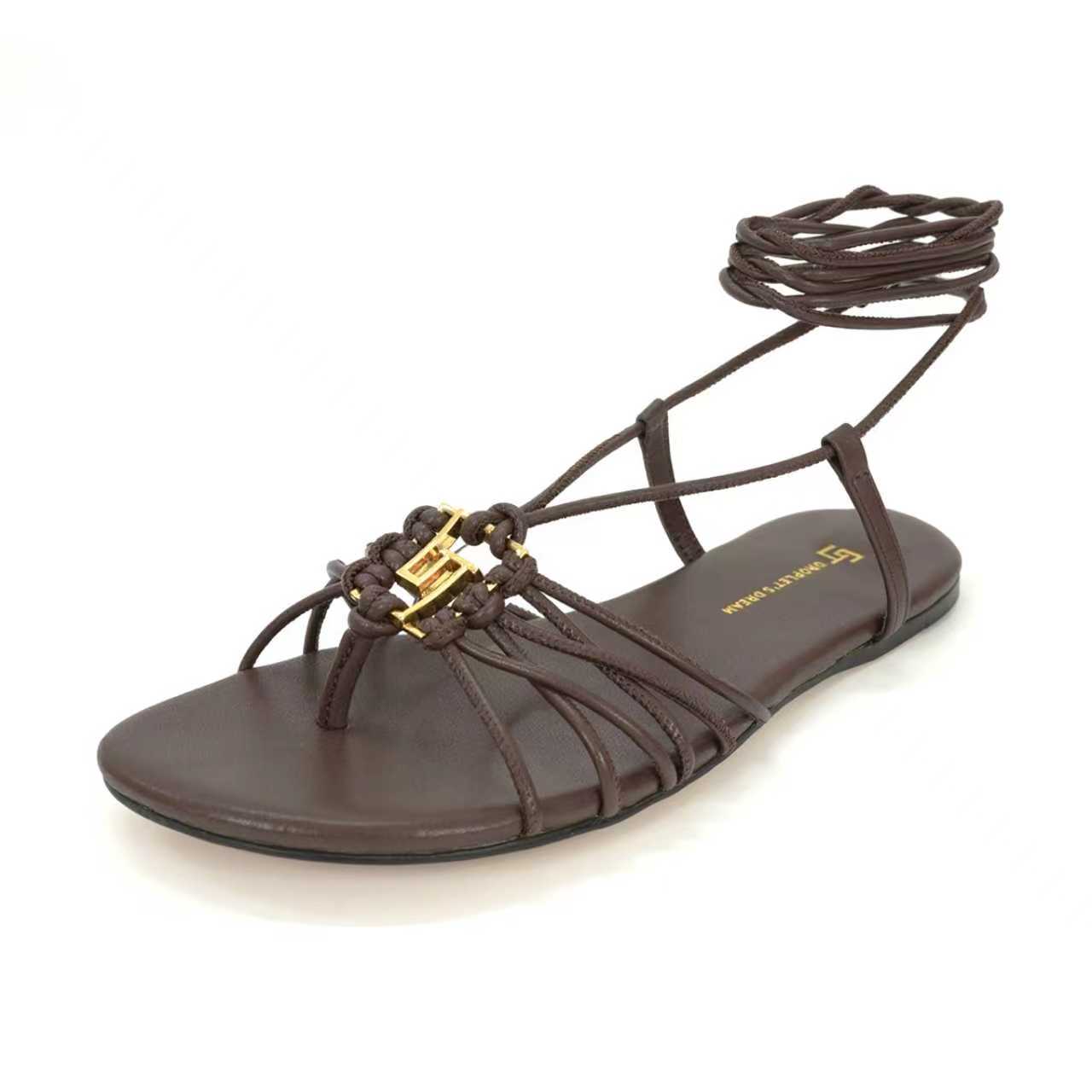 “504GJ Flat-Shoe Shoes with Ankle Straps, Metal Buttons: Recreational Fashion for Elegant and Personal Style” - 图片 4