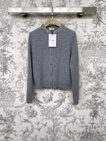 Celine Clothing Cardigans Knit Sweater Black Grey White Set With Diamonds Cashmere Knitting Fall/Winter Collection