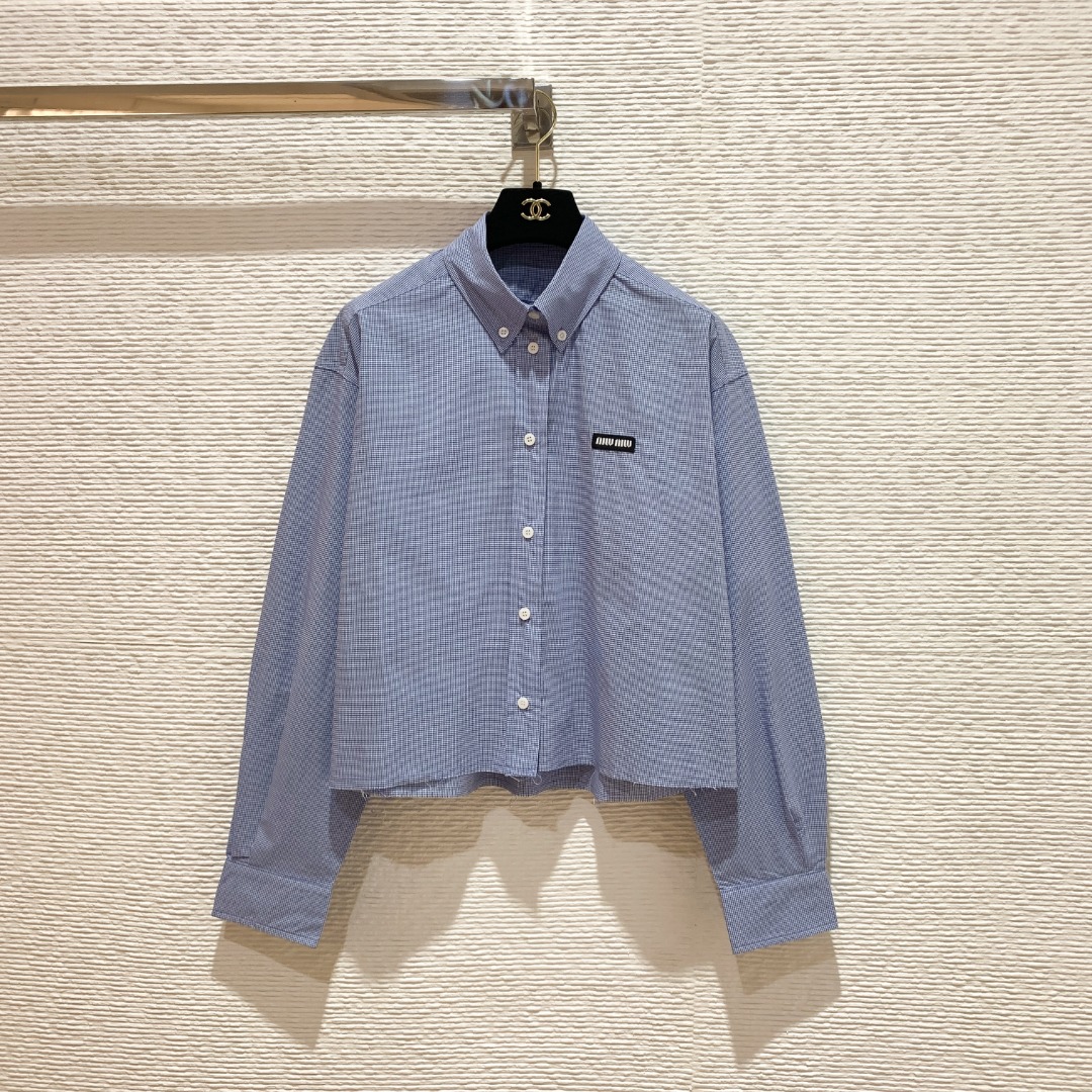 NO:775945,Miu's new 26 spring and summer Automne series blue plaid shirt, loose shoulder style SML, Miu Miu-clothing, tom ford, miumiu, shirts,19860909Miu家新款26春夏Automne系列蓝格纹衬衫 宽松落肩版型 SML,缪缪-服装,tom ford,miumiu,shirts,,Women's clothing