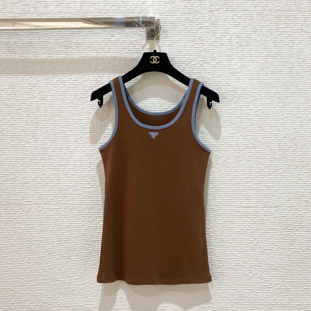 NO:777059,P's 26 new style triangle high-definition pure cotton contrasting hemming vest, slim fit H version, huge slimming SML, Prada-clothing, prada,19860909P家26新款三角标高定纯棉撞色包边背心 修身H版型巨减瘦 SML,普拉达-服装,prada,,Women's clothing