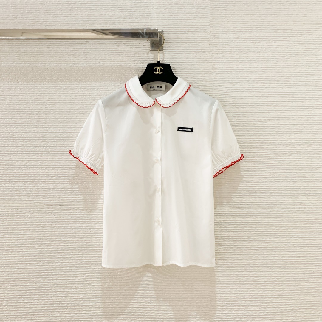 NO:824798,Miu's new doll collar white shirt. Lightweight cotton fabric, super breathable and comfortable. Short sleeve + puff sleeve design. Girly style. SML, Miu Miu-clothing, miumiu, shirts, T-shirt,19860909Miu家新款娃娃领白衬衫 轻薄棉质面料,超透气舒适 短袖+泡泡袖设计 少女感穿搭 SML,缪缪-服装,miumiu,shirts,T-shirt,,Women's clothing