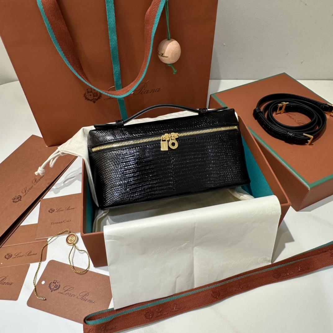 𝐋𝐨𝐫𝐨 𝐏𝐢𝐚𝐧𝐚 🦎 Extra Bag 19 Box Bag Lizard Skin Rare Leather - Top Quality