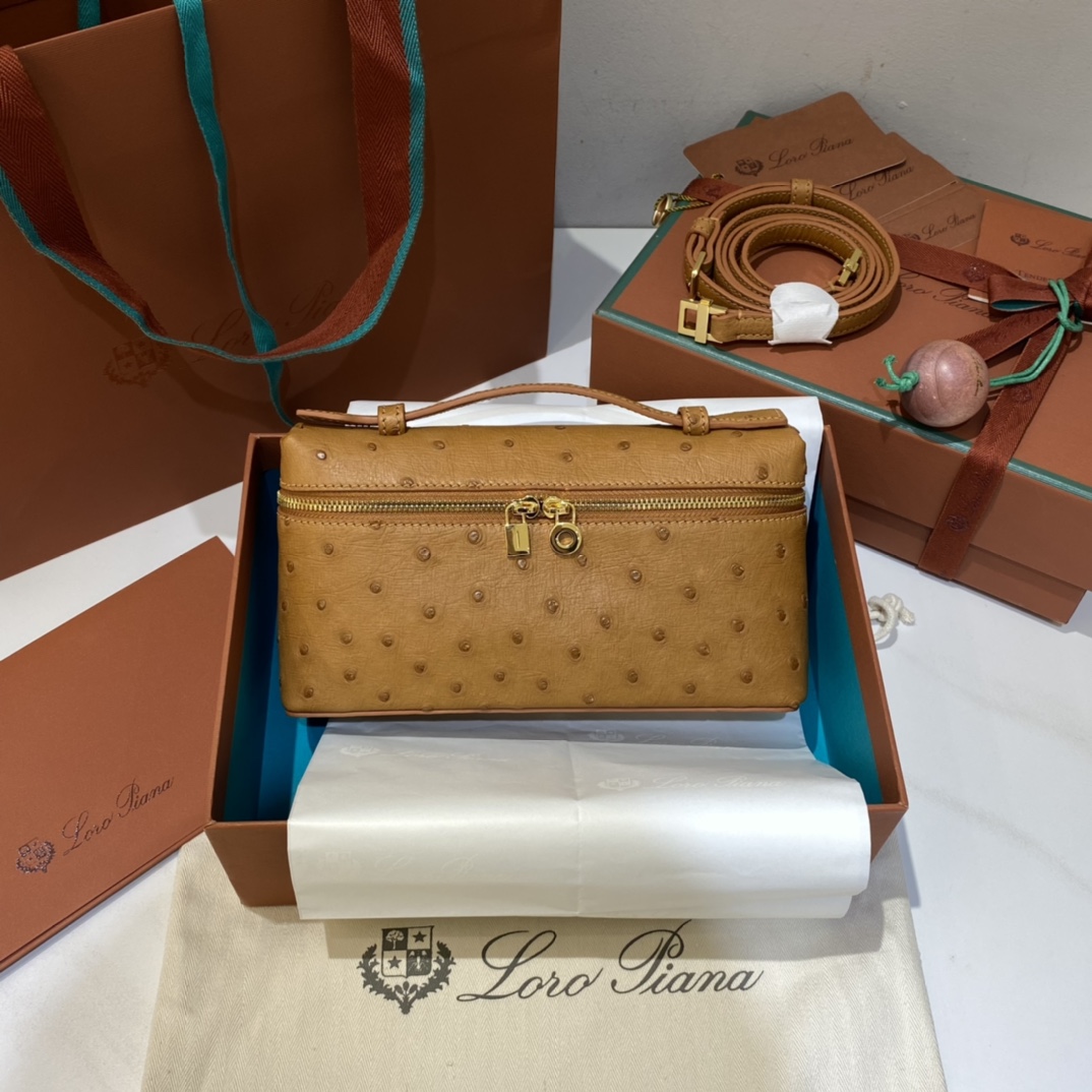 𝐋𝐨𝐫𝐨 𝐏𝐢𝐚𝐧𝐚 🐦 Extra Bag 19 ボックスバッグ ダチョウ革 希少レザー-最高品質