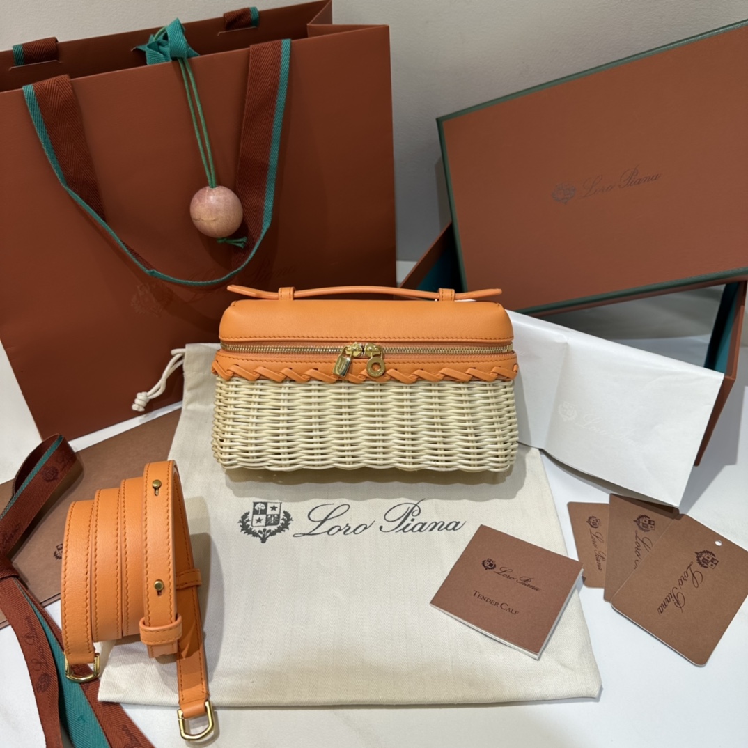 Loro Piana Extra pocket L19 시리즈 핸드백/크로스백 천연 대나무 직조 + 캔버스 패널 - 최고급 품질