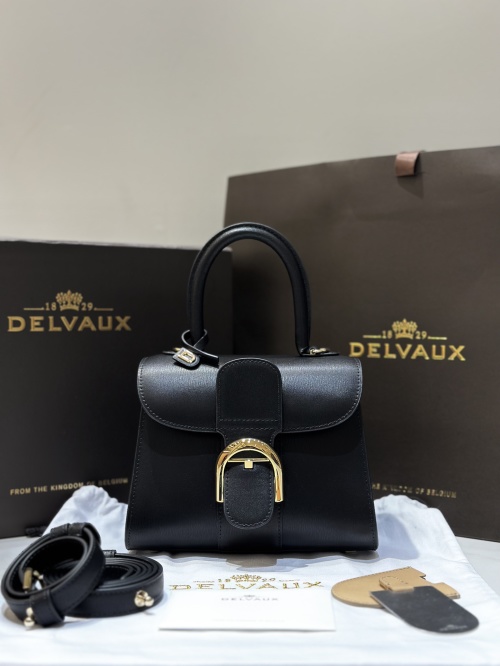 Delvaux Brillant Mini Black Box Leather Top Handle Bag with Gold Hardware