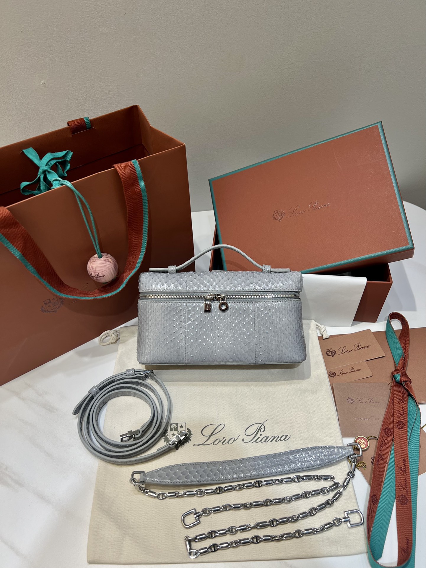 Loro Piana Extra Pocket L19 Glacier Blue Snakeskin Handbag/Crossbody Bag 2 i1732076872 3243 0