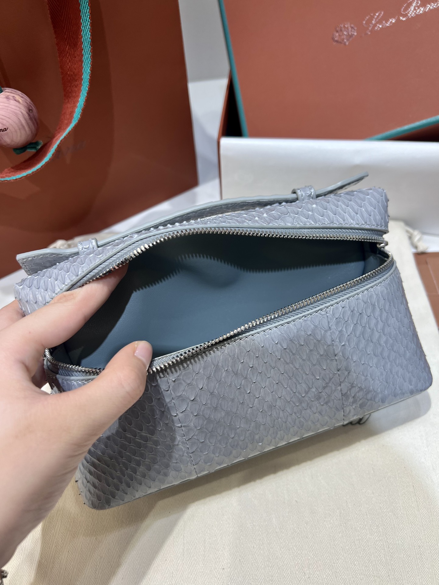 Loro Piana Extra Pocket L19 Glacier Blue Snakeskin Handbag/Crossbody Bag 8 i1732076872 4461 1