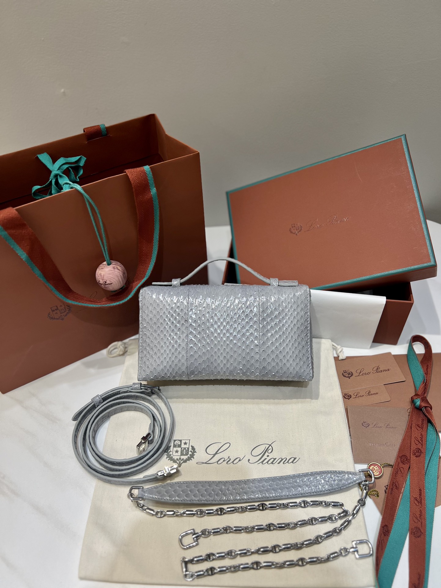 Loro Piana Extra Pocket L19 Glacier Blue Snakeskin Handbag/Crossbody Bag 3 i1732076872 6516 2
