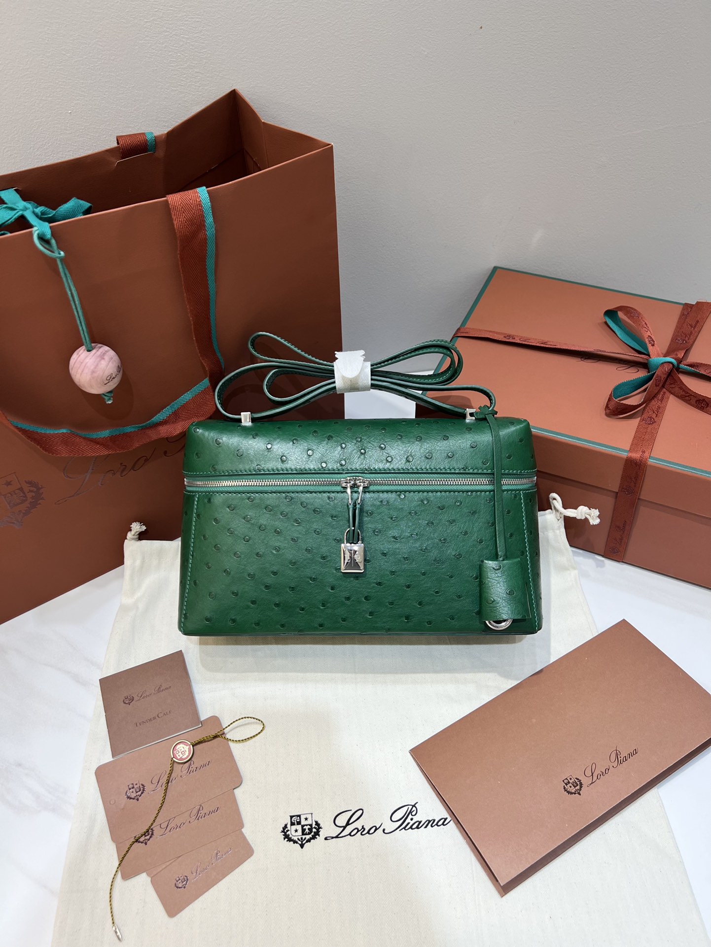 𝐋𝐨𝐫𝐨 𝐏𝐢𝐚𝐧𝐚 🐦 Extra Bag 27 박스백 타조가죽 희귀가죽-최상급 품질