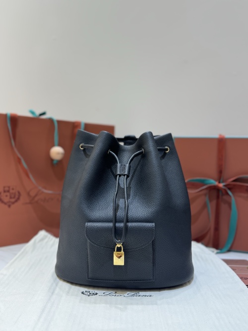 Loro Piana Extra Drawstring Backpack in Black Leather with Padlock 1 Loro Piana Extra Drawstring Backpack in Black Leather with Padlock