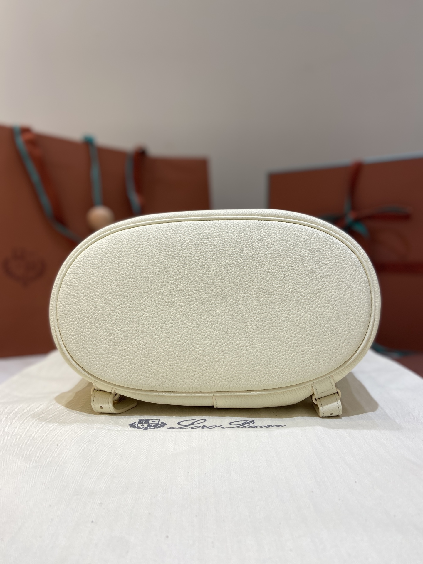 Loro Piana Extra Drawstring Backpack in White Leather with Padlock Charm 10 i1749266776014 6488 0 8