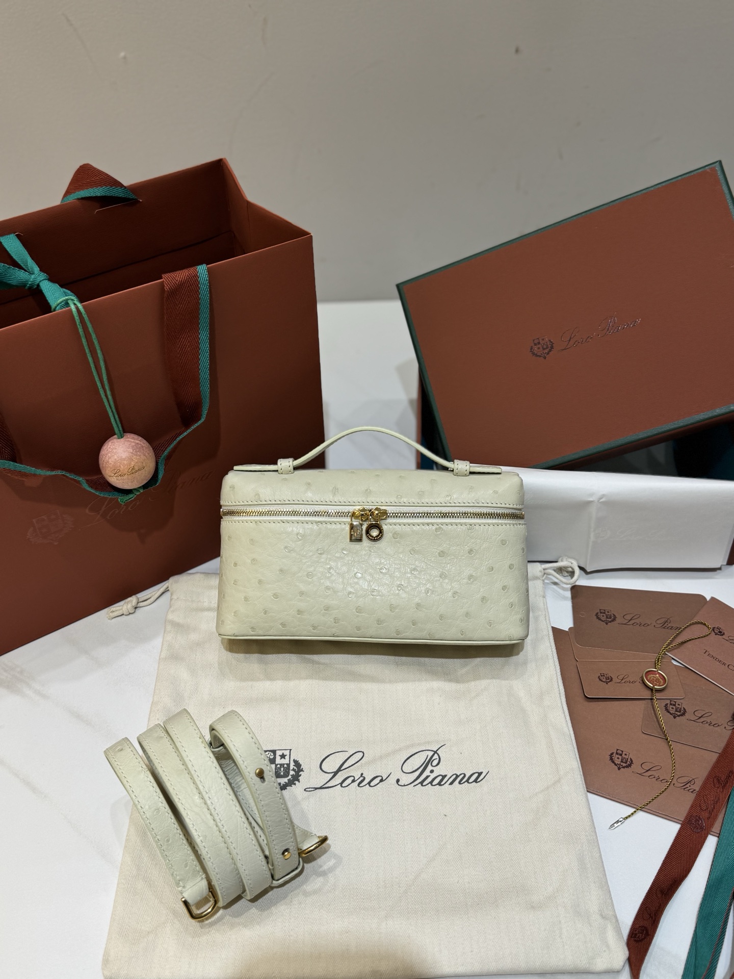 𝐋𝐨𝐫𝐨 𝐏𝐢𝐚𝐧𝐚 🐦 Extra Bag 19 박스백 타조가죽 희귀가죽-최상급 품질