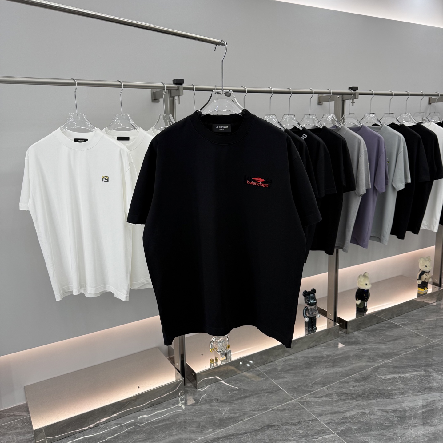 Balenciaga Paris 2025 FW Flocked Logo Short Sleeve Tee - Unisex Relaxed Fit