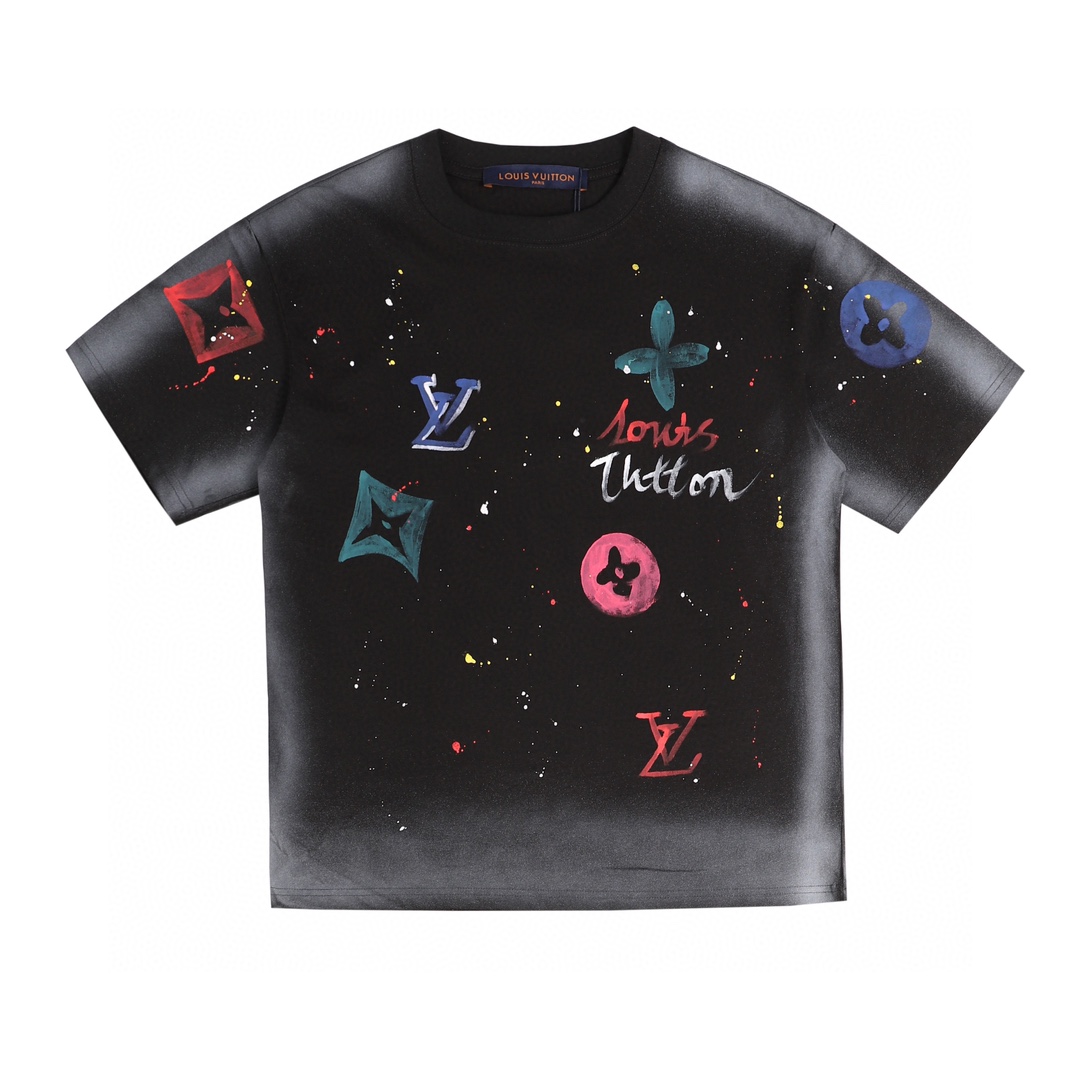P70 6061# 100%全棉 230克面料 手绘泼墨圆领短袖 尺码S M L XL