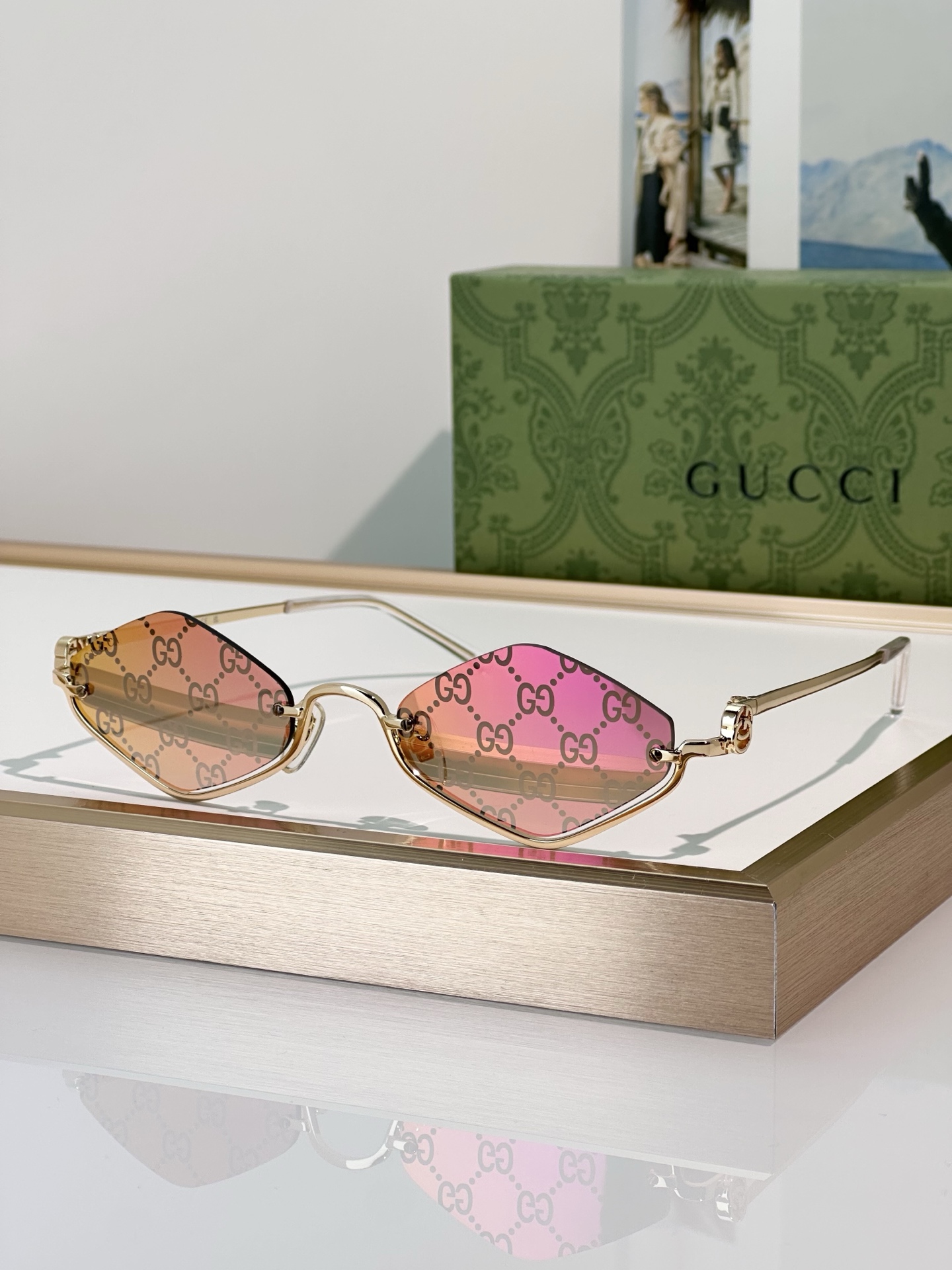 Gucci Rimless Diamond Sunglasses Pink Lens Fashion Designer Shades 1604s 1 i1743234770672 8847 0 0
