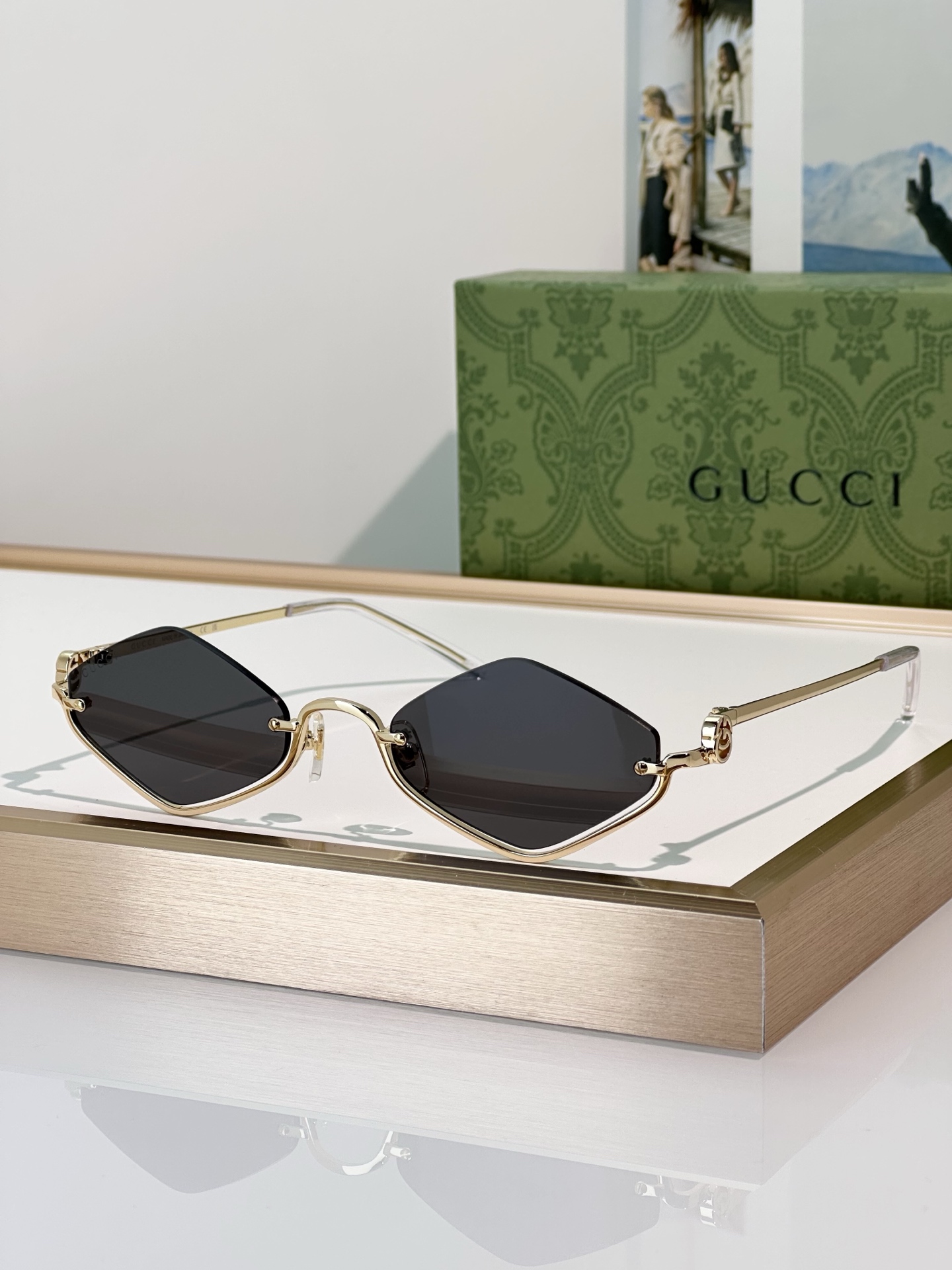 Gucci Rimless Diamond Sunglasses Pink Lens Fashion Designer Shades 1604s 2 i1743234771008 9964 0 1