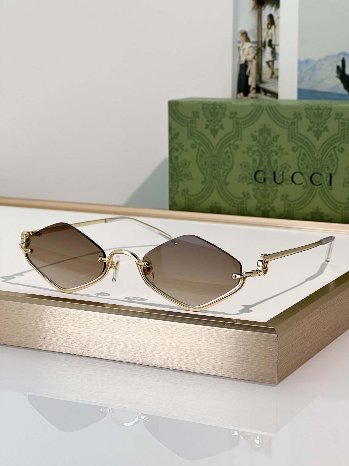 Gucci Rimless Diamond Sunglasses Pink Lens Fashion Designer Shades 1604s 6 i1743234771131 9374 0 6