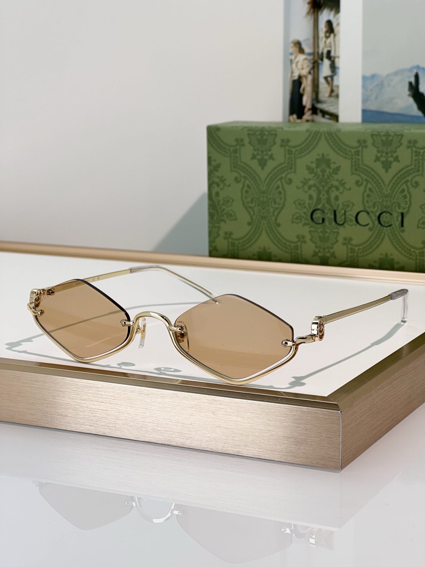 Gucci Rimless Diamond Sunglasses Pink Lens Fashion Designer Shades 1604s 5 i1743234771944 2771 0 4